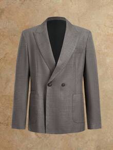 HIMLAND Mens Stylish Grey Double-Breasted Suit Set Modern Fit For Business And Formal Occasions
Mens Elegant Grey Two-Piece Suit Blazer - Grey - View 3