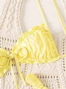 Swim Mod Spring/Summer Polka Dot Print Bikini Swimsuit For Women, Sexy Beach Vacation Swimwear With Double Shoulder Straps - Yellow - View 4