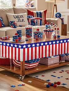 2 Stücke 4. Juli patriotischer Quasten-Vorhang Banner, 4. Juli Dekoration Rot Weiß Blau Quasten Dekoration 250. Jubiläumsfeier | Unabhängigkeitstag Outdoor Indoor Dekoration Party Geschenk patriotisches Flaggen Banner Dekoration - A - Übersicht 3