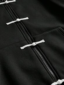SWAVVY Men's Hooded Colorblock Pocket Casual Versatile Daily Long Sleeve Sweatshirt - Black - View 6