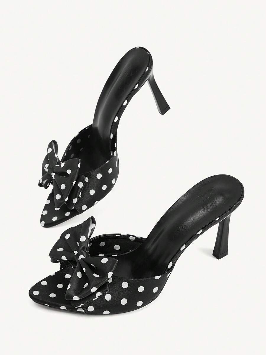 CUCCOO CHICEST Women Shoes Spring And Summer New Black Polka Dot Bow Open Toe Women's High Heel Sandals Slippers Fashion Comfortable Versatile Elegant Sexy Party - Fashion Polka Dot Black 1 # - View 1