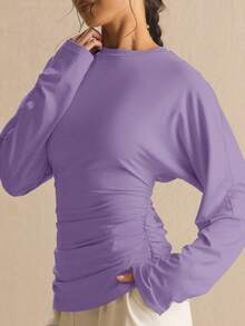 MUSERA Cinched Ruched Waist Batwing Long Sleeve Top Spring Summer Cute Cosy Cottage Core Spring Dew Spring Outfit Casual Office Work Elegant - Lilac Purple - View 2