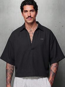 GENTILAND Men's Black Short Sleeve Button-Up Shirt, Relaxed Fit, Minimalist Summer - Black - View 7
