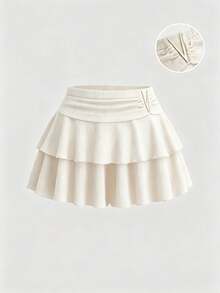 Sweetra Plus Size Spring/Summer Multi-Layer Ruffle Skort With Metal Decor - Apricot - View 1