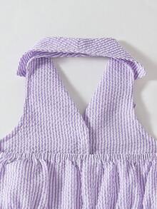 SHEIN Elladie kids 女童夏季新款時尚 Polo 領掛脖露背收腰甜美百搭度假風洋裝，小女孩正式禮服 - 紫色 - 查看 6