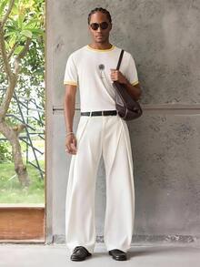 ESTAVOR Maglietta casual da uomo a maniche corte con vestibilità ampia, con stampa a blocchi di colore giallo - Bianco - Visualizzare 1