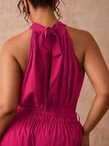 Slaydiva Mono de cuello halter de unicolor talla grande para vacaciones y uso casual - Rosa Fucsia - Ver 12