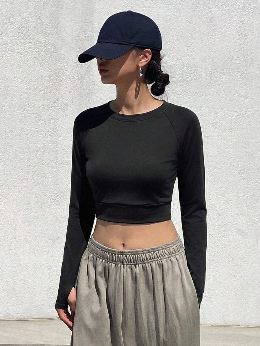 DAZY 女款素色圓領休閒百搭日常穿著長袖夾克 - 黑色 - 查看 1