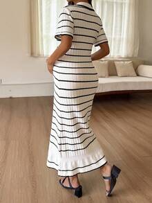 Dazy Maternity Colorblock Patchwork Fitted Bodycon Long Short Sleeve Spring Summer Early Autumn Elegant Casual Maternity Sweater Dress - White - View 2