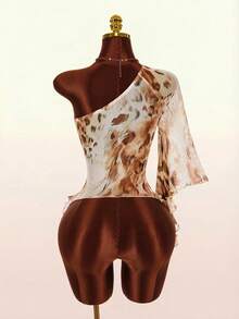Amplova Women's Leopard Print Casual Versatile Daily Wear T-Shirt - Coffee Brown - View 8
