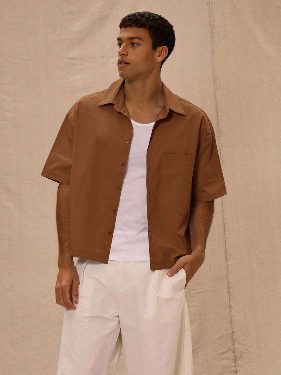 Musero Boxy Fit Oversized Pocket Detail Button Through Short Sleeve Shirt Spring&Summer - Redwood - View 1