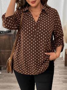 SHEIN LUNE Plus Size Leopard Print Mid-Sleeve Shirt - Multicolor - View 5