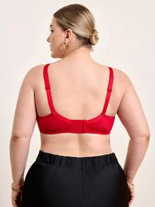 Hourtrue Plus Size Red Lace Bra, Comfortable Full Coverage Unpadded Bra With Front Hollow Tie Design - Red - View 3