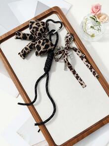 ROMWE Kawaii 1 Retro Dark Wind Black Handmade Braided Tether Brown Leopard Print Tiger Pattern Beaded Bow Rhinestone Cross DIY Keychain Bag Pendant, Worn By Girls - Brown-12 - View 7