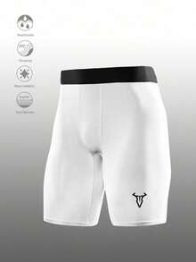 Acti Log Shorts deportivos de capa base ajustados con estampado de patrón de cuernos para hombre, 2 piezas/paquete, para gimnasio - Negro - Ver 5