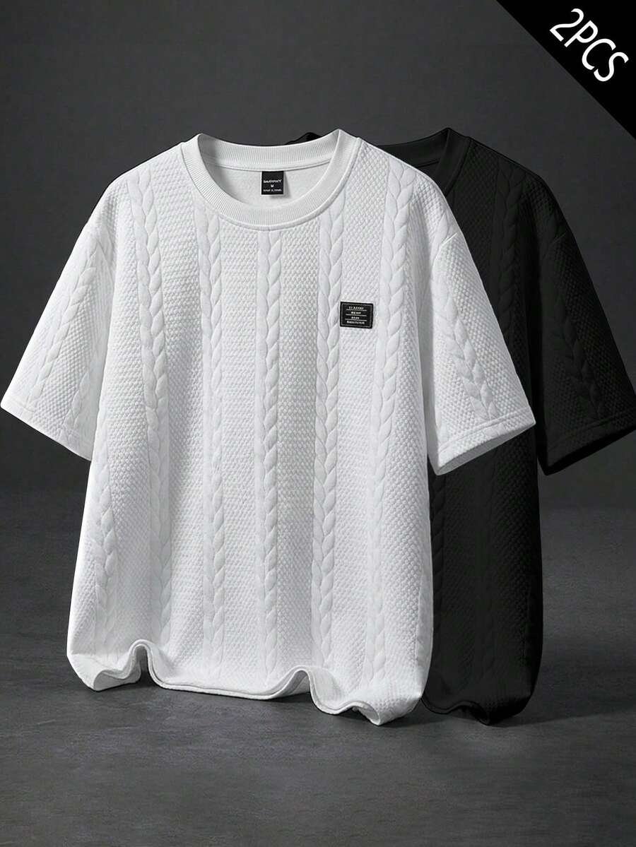 Manfinity Homme Men's 2pcs/Set Knit Casual T-Shirt - Multicolor - View 1