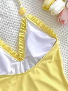 Swim Oasis 女童特製布料黃色蕾絲掛脖式連身泳衣 - 黃色 - 查看 7