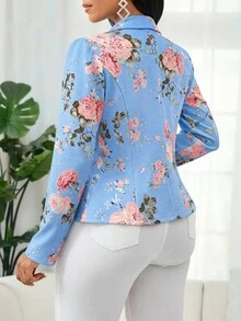 SHEIN Lady 女士秋季輕便夾克 矢車菊藍 適合節慶、上班、約會之夜、商務專業優雅風格 - 藍色 - 查看 2