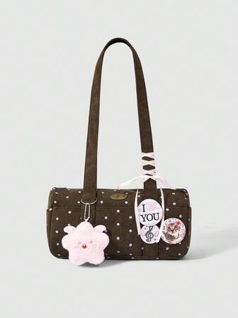 Kawaii Süße College-Tragetasche mit Polka-Dot-Muster und mehreren Taschen, mit Abzeichen-Schleifen-Puppenanhänger, modische Mädchen-Schultertasche, geeignet für den Alltag, College usw.