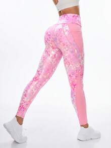 SHEIN Core Rhythm 女款豹紋高腰口袋內搭褲 - 彩色 - 查看 2