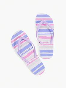 Grefit Sandalias de chanclas con estampado de leopardo, zapatos de triángulo para vacaciones de verano en la playa, pantuflas cómodas para usar en casa - Rayas moradas - Ver 2