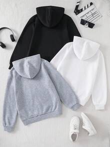 SHEIN 青少年男孩3件組連帽衛衣套裝，附貼布設計，百搭休閒多功能秋季開學服飾 - 彩色 - 查看 4