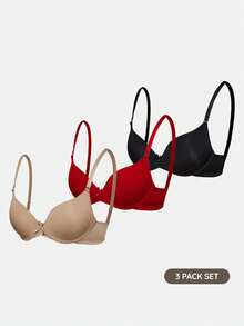SHAPORA Lencería de mujer minimalista casual de color liso suave con copa fina (3 piezas) - Multicolor - Ver 21