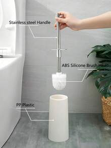 1pc Toilet Brush Set With Silicone Head 304 Stainless Steel Long Handle Plastic Base Ergonomic Durable Bathroom Cleaning Accessory Black/White/Grey Random Color - multicolor - View 5