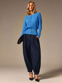 COSMINA Women's Elegant Ribbed Texture Blue Knit Sweater - Royal Blue - View 1