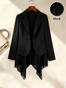 GlowEve CURVE Plus Size Spring/Summer Lightweight Long Sleeve Asymmetrical Chiffon Blazer Vest - Black - View 8