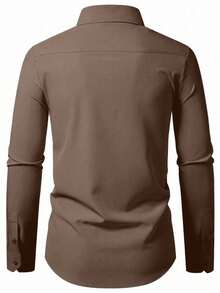 Manfinity Mode Men's Solid Color Single-Breasted Casual Long Sleeve Shirt (Non-Positioned) - Chocolate Brown - View 2