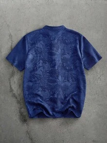 Manfinity RebelGame Men's Exquisite Jacquard Fashion Frog Button Short Sleeve Shirt - Navy Blue - View 6