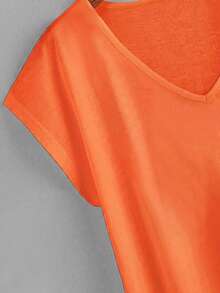 EMERY ROSE Women's Solid Color V-Neck Casual Versatile Short Sleeve T-Shirt - Orange - View 4