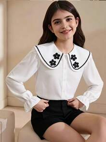 SHEIN 少女碎花单排扣休闲衬衫 - 白色 - 查看 8