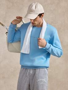 Courvante Tennis Men Letter Print Round Neck Casual Versatile Long Sleeve Sweatshirt, Fall - Baby Blue - View 5