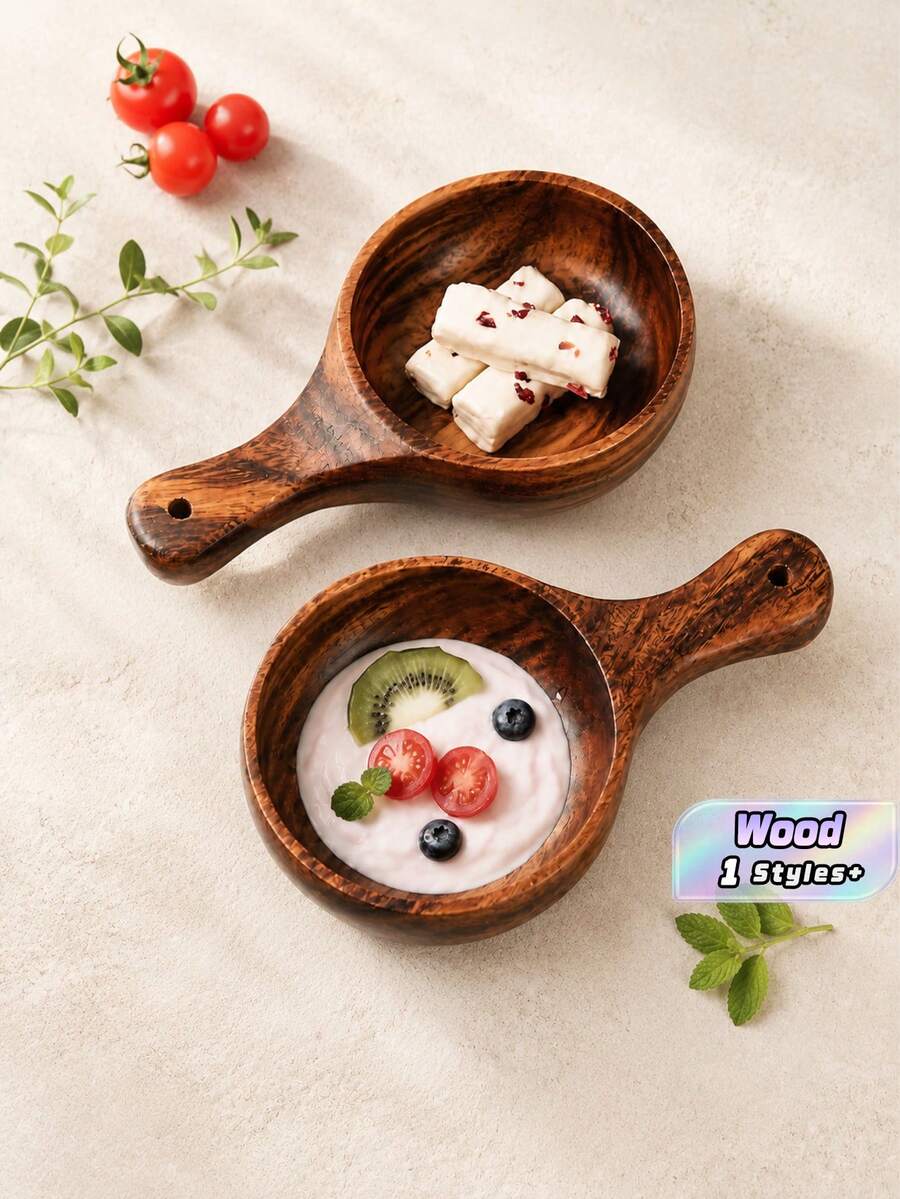 1个长柄木碗，带长柄圆口，可作泡菜碗或沙拉碗 - 原木色 - 查看 1