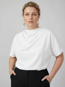 MOTF PREMIUM BLUS ELEGAN SATIN POLOS UKURAN BESAR UNTUK WANITA DENGAN LEHER COWL DAN UKURAN BESAR - Putih - View 3