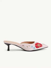 CUCCOO CHICEST New Chinese Embroidery Pointed Tip Thin Heel Medium Heel National Style Satin Pink Mules Shoes Hanfu Wear Festival Fall Shoes - Pink - View 3