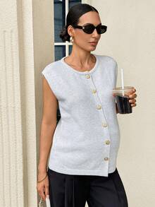 MaterniWear Maternity Casual Versatile Knit Vest Wedding Guest Going Out Casual Winter - Apricot - View 6