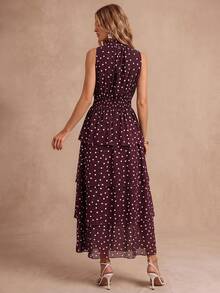 Enchnt Premium Summer Romantic Women's Elegant Brown Polka Dot Print Cake Hem Halter Neck Dress,Graduation Dress,Festival Outfits,Back To School,Fall - Brown - View 6