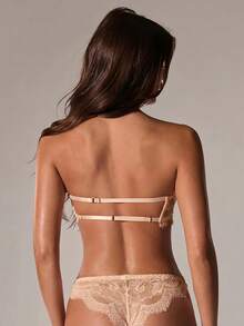 SHEIN BAE 2pcs Women's Solid Color Strapless Sexy Lace Lingerie Set - Apricot - View 7