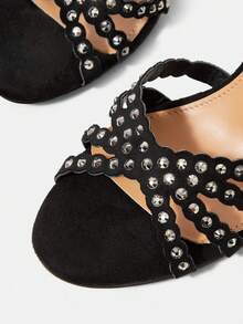 CUCCOO HITCHD Women's New Fashion Suede Rhinestone Open-Toed Round Toe Sexy Stiletto Sandals, Elegant Temperament, Comfortable And Advanced - Black - View 4