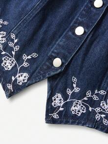 GlowEve Women's Floral Embroidered Camisole & Long Pants Denim Set - Dark Wash - View 4