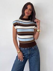 Firerie Elegant High Neck Loose Casual Versatile Sleeveless Knit Sweater Vest Going Out Tops Women,Tops For School In Fall/Winter - Multicolor - View 3