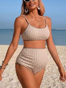 SHEIN 26SS 夏季海灘度假休閒黑色狗牙紋撞色孕婦泳衣套裝 - 彩色 - 查看 3