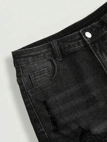 Girlism Teen GirlBlue Denim Ripped Elastic Skinny Shorts - Black - View 4