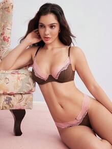 Elorette Conjunto de lencería con sostén y panty de encaje y parches - Multicolor - Ver 7
