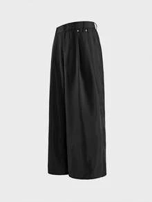 AXEPEAK Men's Plus Size Solid Color Minimalist Button Loose Fit Long Pants Business Office - Black - View 4