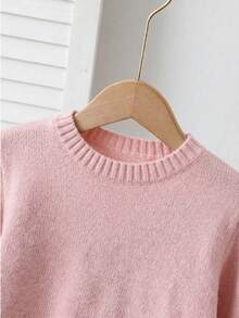 SHEIN Explorewe 女童時尚手工蝴蝶結針織開襟毛衣長袖 - 粉色 - 查看 4