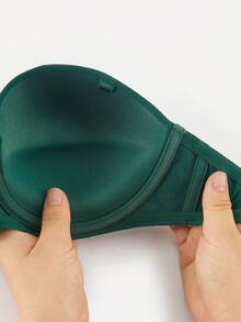 Bralution Bra Balconette Berkawat dengan Bantalan Warna Hijau Zaitun, Memberikan Dukungan Tinggi, Mengangkat dan Membentuk Belahan Dada, Tali Bahu yang Dapat Dilepas, Nyaman Dipakai - Dark Green - View 9